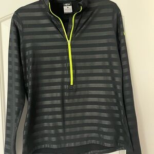 Nike Pro Dri Fit 1/2 zip Black Striped Pullover with Neon Yellow Accents